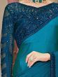 Exquisite Teal Blue Cording Embroidered Festive Wear Silk Saree