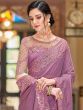 Admirable Light Purple Cording Embroidered Silk Saree With Blouse