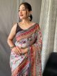 Perfect Ash-Grey Kalamkari Print Cotton Occasion Saree With Blouse