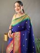 Stunning Navy Blue Zari Woven Paithani Silk Reception Wear Saree 
 