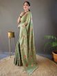 Beautiful Light Green Embroidered Tussar Silk Function Wear Saree