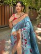 Captivating Sky-Blue Zari Woven Banarasi Silk Wedding Saree With Blouse