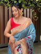 Captivating Sky-Blue Zari Woven Banarasi Silk Wedding Saree With Blouse