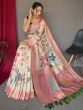 Bewitching Off-White & Pink Digital Printed Silk Festival Wear Saree