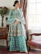 Sky Blue Embroidered Net Festival Wear Pakistani Sharara Suit