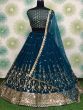 Stunning Teal Blue sequins embroidered Georgette Party Wear Lehenga Choli