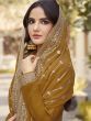 Beguiling Mustard Yellow Embroidered Dola Silk Festive Wear Salwar Kameez