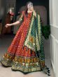 Astonishing Red Patola Printed Silk Festival Wear Gown With Dupatta