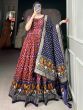 Incredible Wine Patola Printed Silk Event Wear Gown With Dupatta
