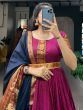 Beautiful Pink Zari Woven Cotton Festival Wear Gown With Dupatta
