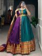 Stunning Teal Blue Zari Weaving Cotton Traditional Gown With Dupatta