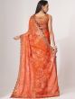 Gorgeous Orange Floral Printed Organza Party Wear Saree With Blouse