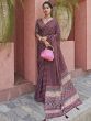 Magnificent Wine Digital Printed Crepe Festival Wear Saree with Blouse
