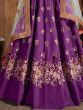 Purple Thread Work Raw Silk Bridal Lehenga With Peach Choli And Off-White Dupatta