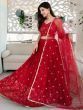 Awesome Red Embroidered Georgette Reception Wear Lehenga Choli 
