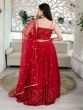 Awesome Red Embroidered Georgette Reception Wear Lehenga Choli 
