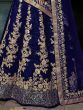 Navy Blue Applique Embroidery Silk Wedding Lehenga Choli