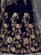 Navy Blue Embroidered Velvet Bridal Wear Lehenga Choli With Dupatta