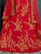 Red Embroidered Slub Silk Bridal Lehenga Choli