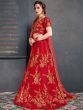 Red Embroidered Slub Silk Bridal Lehenga Choli