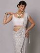 Beautiful White Sequins Georgette Party Wear Saree With Blouse