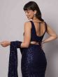 Stunning Navy Blue Sequins Georgette Designer Saree With Blouse