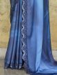 Astounding Navy-Blue Sequined Satin Festive Wear Saree With Blouse