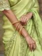 Engaging Limegreen Sequined Satin Party Wear Saree With Blouse