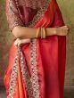 Gorgeous Red Orange Sequined Satin Festival Wear Saree With Blouse