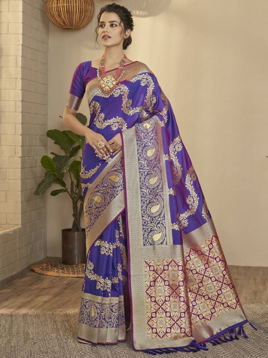Classy Blue Dualtone Heavy Zari Weaving Festival Wear Silk Saree