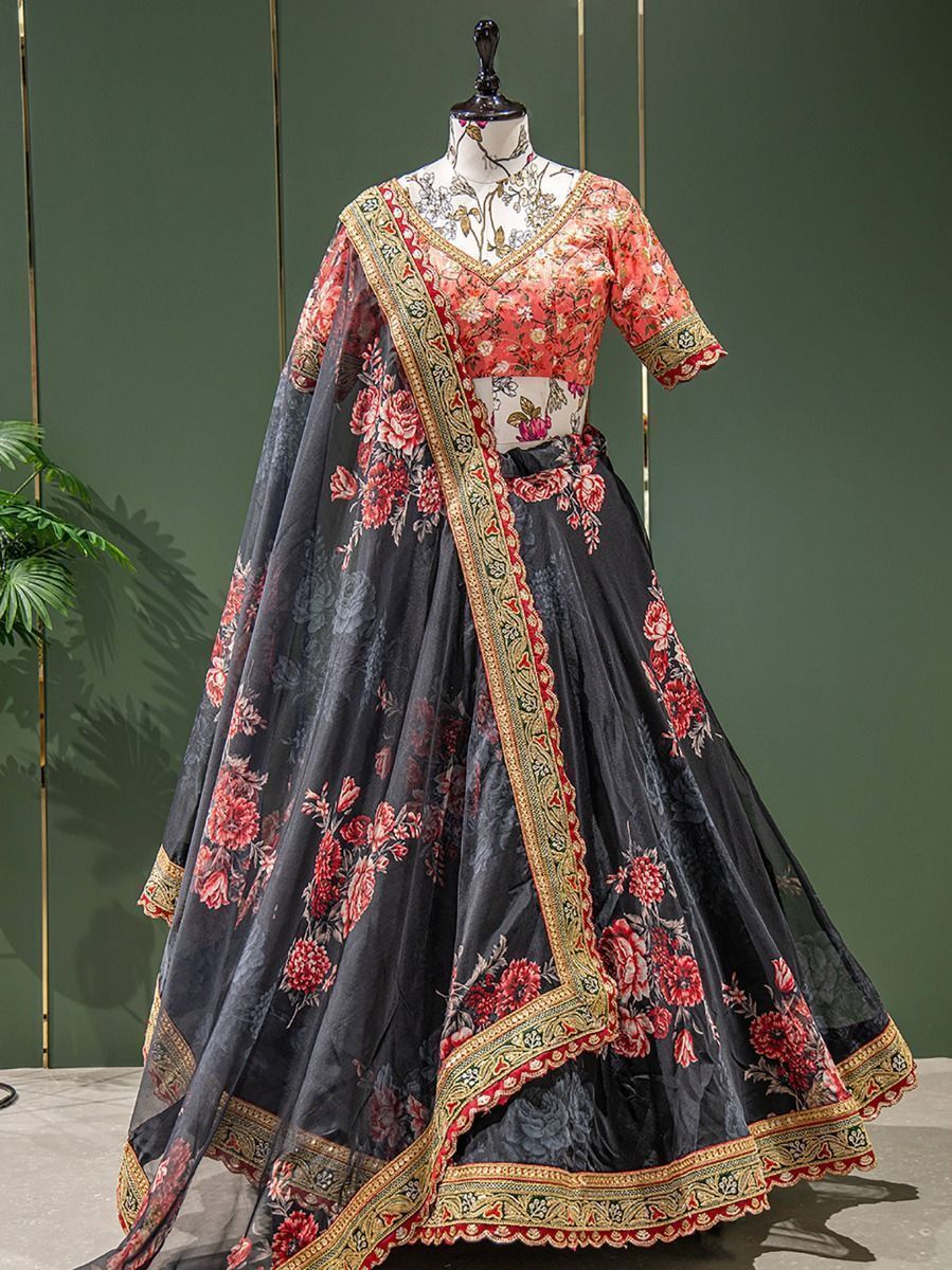 Exquisite Black Sequins Embroidery Organza Wedding Wear Lehenga Choli 