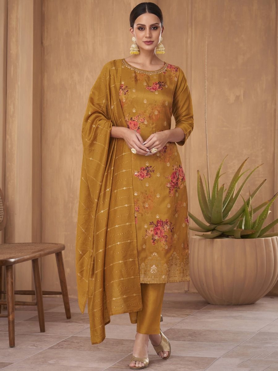 Classy Yellow Embroidered Silk Festival Wear Salwar Kameez