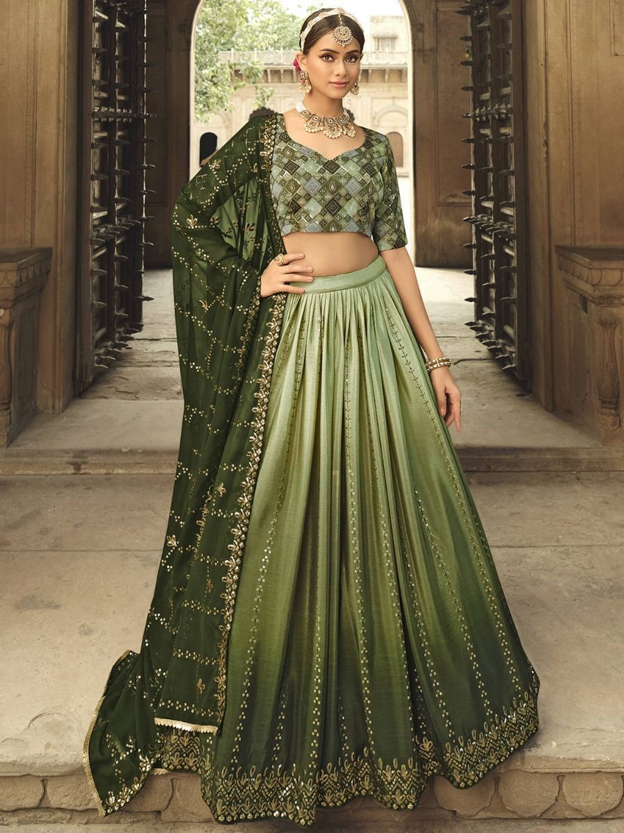 Green sequins shaded lehenga choli for party