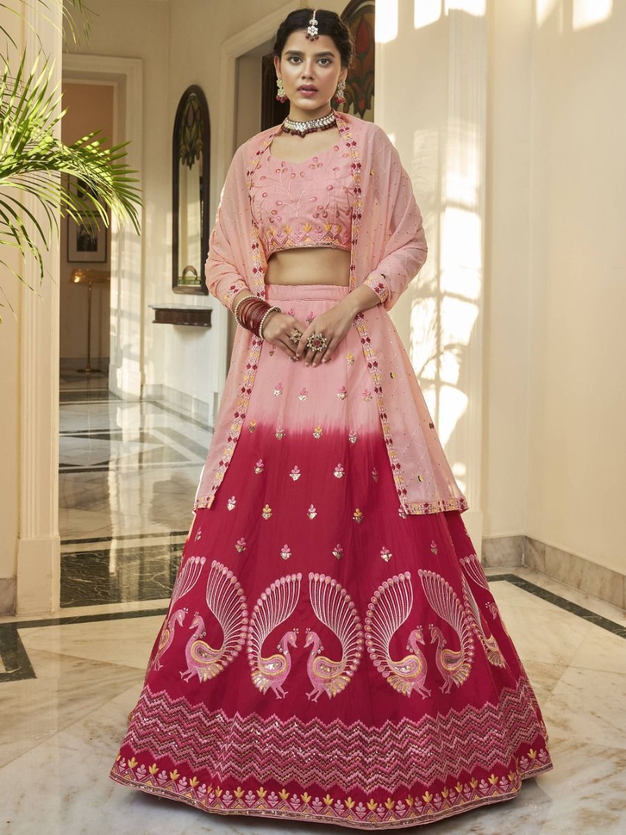 Buy Art Silk Peach And Pink Lehenga Choli | Wedding Lehenga Choli