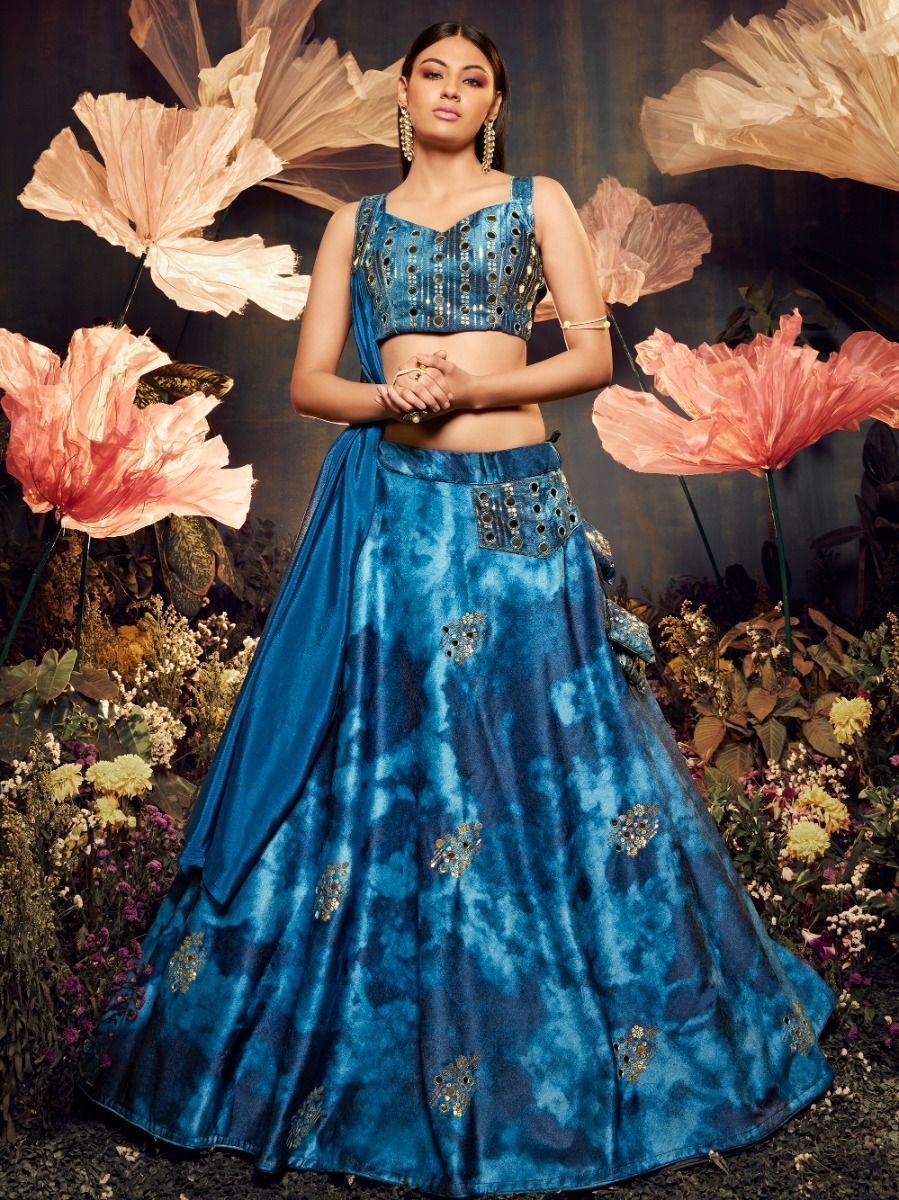 Graceful Blue Sequins Embroidered Velvet Lehenga Choli