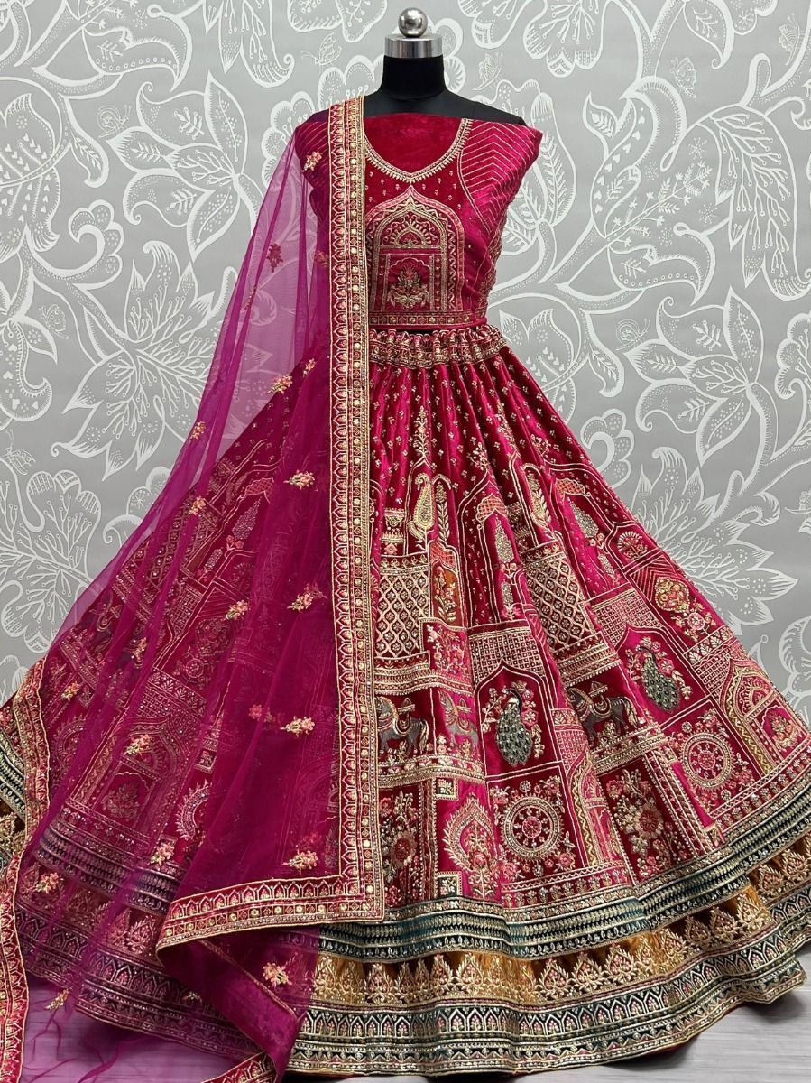 Shop Hot Pink Stone Work Silk Designer Lehenga Choli Online : 108587 -