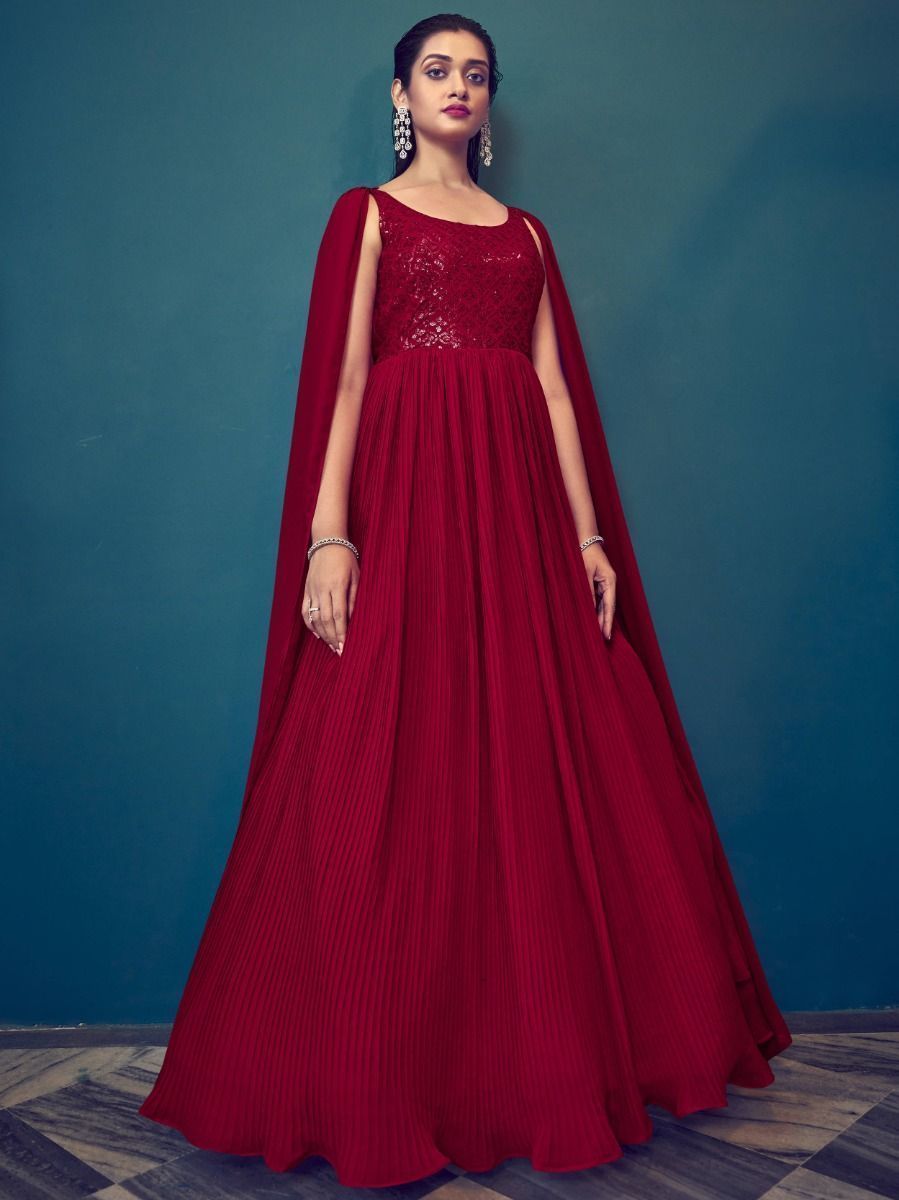 Women Designer Anarkali Kurti Palazzo Dupatta Partywear Red Gown Stitched  Dress | eBay