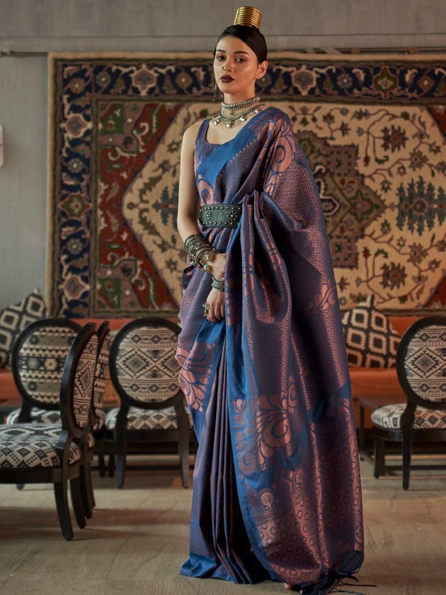 Elegant Navy Blue Weaving Kanjivaram Silk Saree
