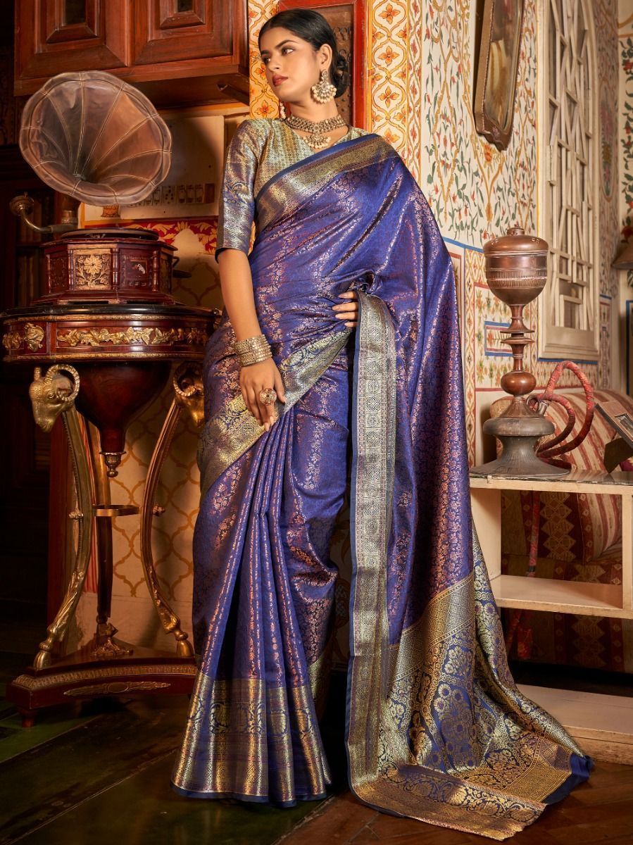 Astonishing Blue Zari Weaving Kanjivaram Silk Wedding Wear Saree
