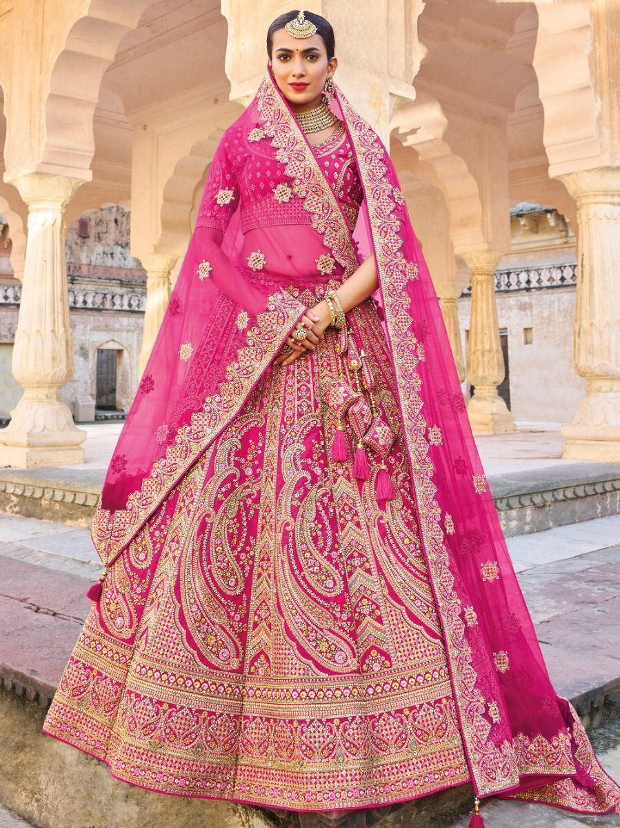 Ravishing Pink Heavy Embroidered Banarasi Silk Lehenga Choli