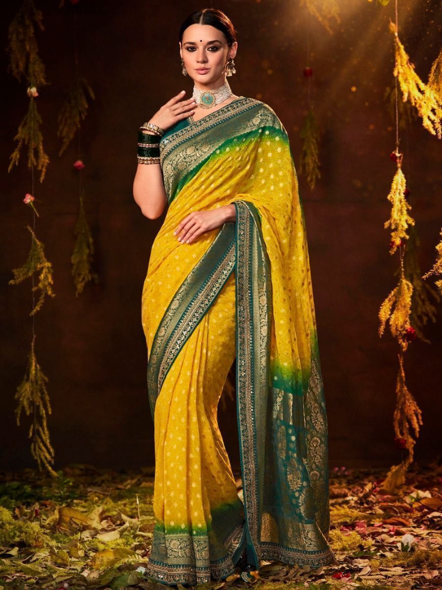Glamorous Yellow Bandhani Printed Silk Saree With Blouse

