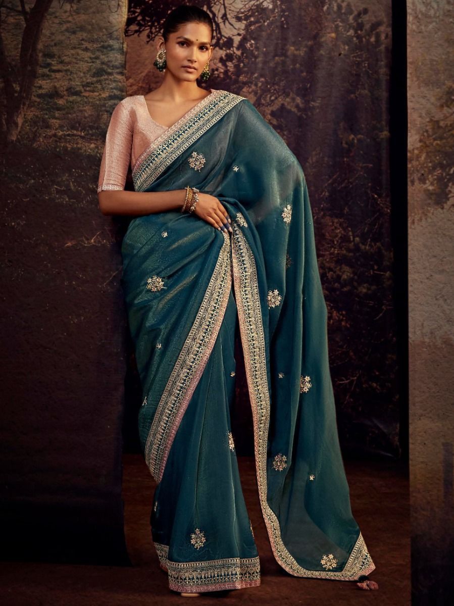 Buy Blue Saree With Ready Made Blouse From Ethnic Plus