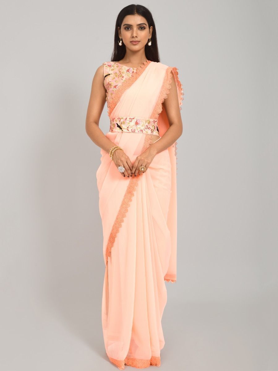 Pleasant Peach Georgette Saree With Ready-Made Embroidered Blouse