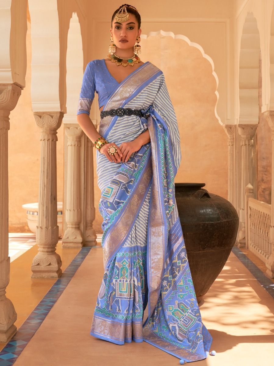 Exquisite Blue Patola Printed Silk Occasion Wear Saree With Blouse