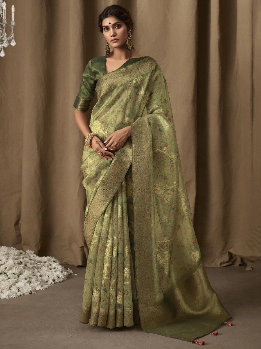 Marvelous Light Green Zari Woven Jacquard Wedding Wear Saree