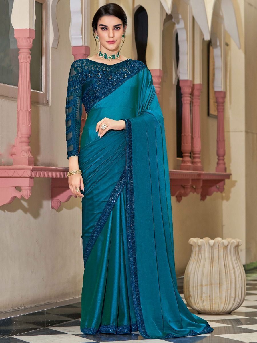 CM - Teal Blue weaving silk Saree - New In - Indian