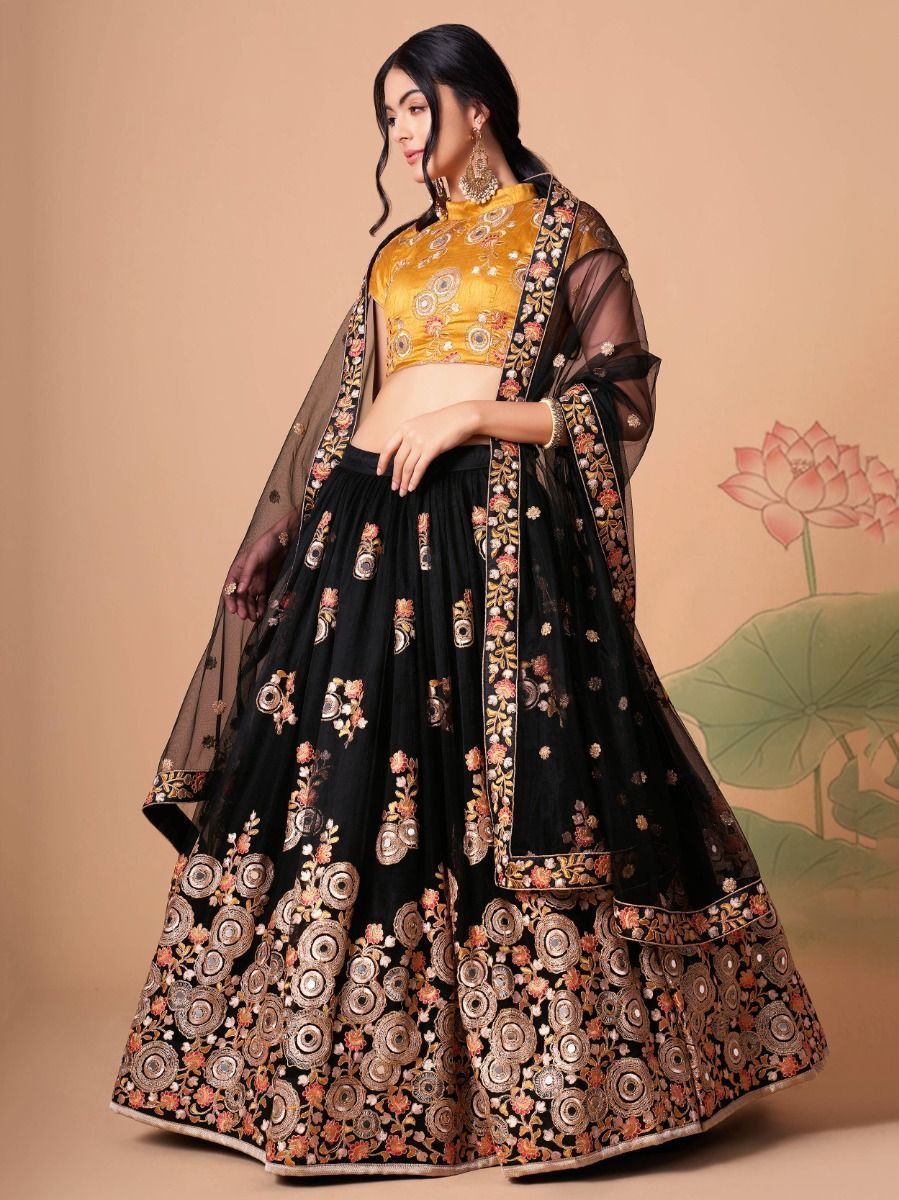 Glamorous Black Dori Embroidery Net Designer Lehenga Choli