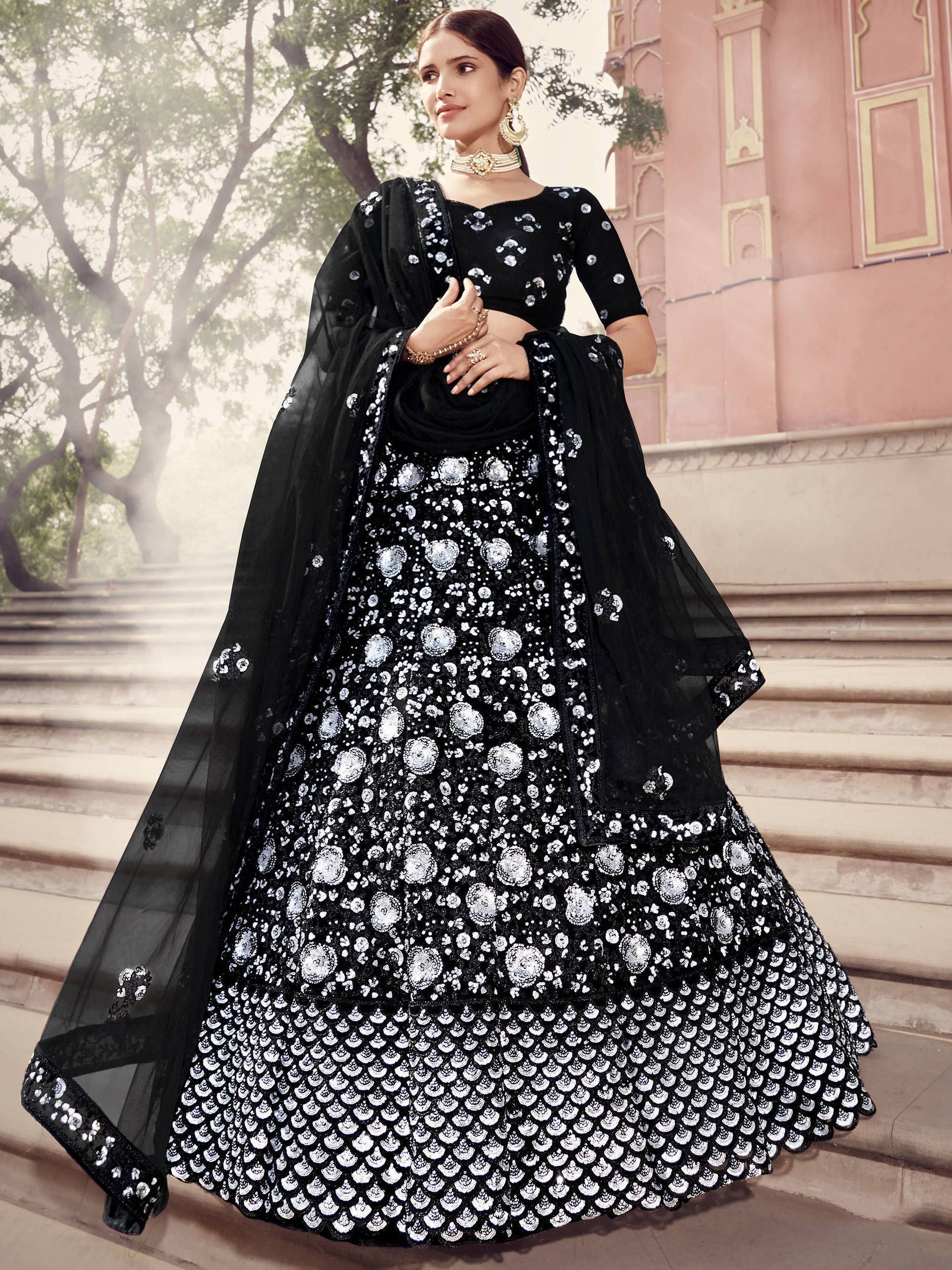 Black Sequins Dori Work Soft Net Wedding Wear Lehenga Choli