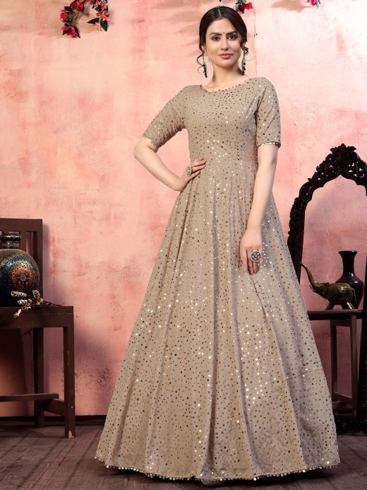 Georgette Embroidered New Designer Wedding Long Gown Green
