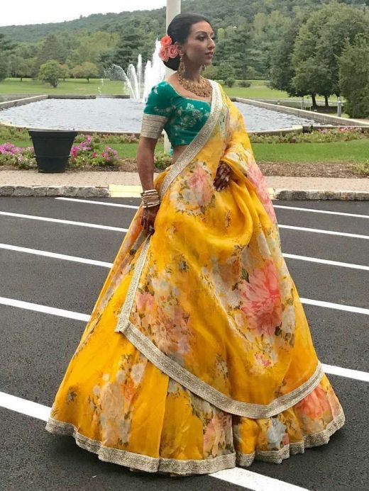 Buy House of Dasmaya Yellow Chanderi Lehenga Set Online | Aza Fashions